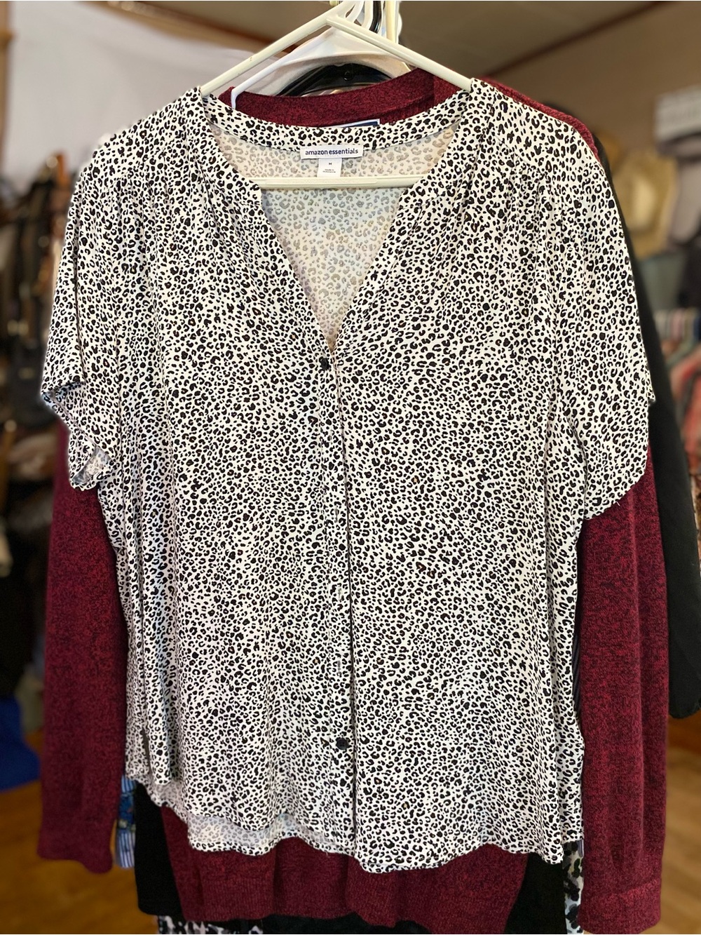 Amazon Essentials Black and White Leopard-Print Button-Front Top